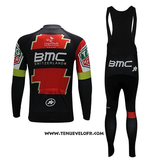 2017 Maillot Ciclismo BMC Rouge et Vert Manches Longues et Cuissard